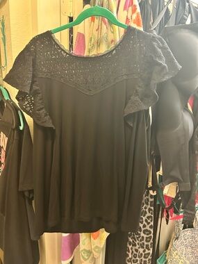 Torrid Black Crochet Yoke Flutter Sleeve Women's Top